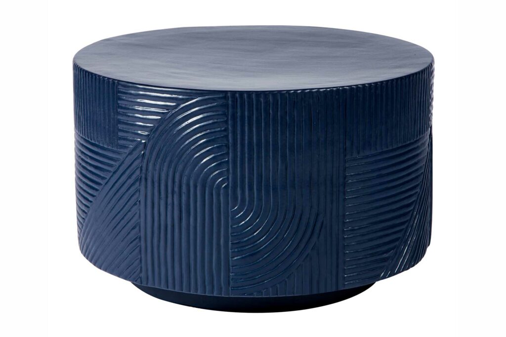 Serenity Textured Drum Table 24” – Indigo Semi-Gloss